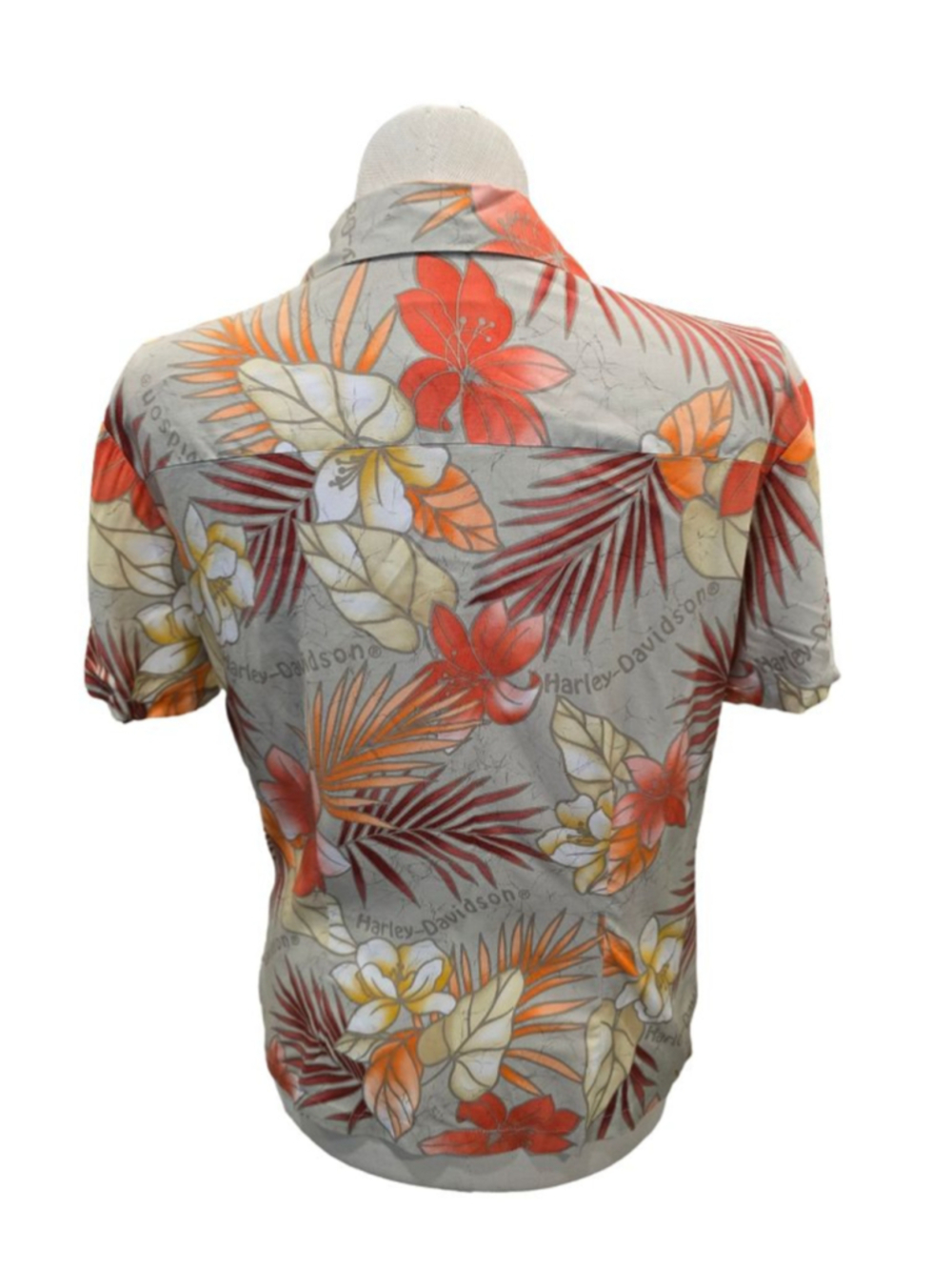 Women's Harley-Davidson Hawaiian Shirt Orange/Tan Floral Print Size XL - Picture 3 of 5